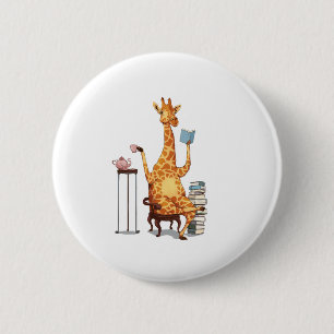 Cute Giraffes, Books and Tea Gift 6 Cm Round Badge