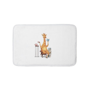 Cute Giraffes, Books and Tea Gift Bath Mat