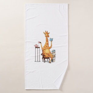Cute Giraffes, Books and Tea Gift Bath Towel
