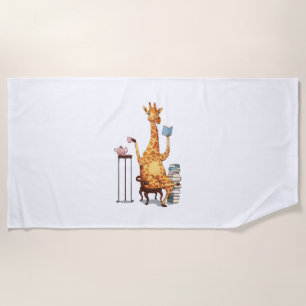 Cute Giraffes, Books and Tea Gift   Beach Towel