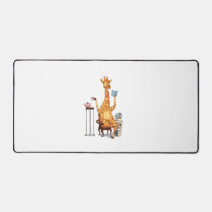 Cute Giraffes, Books and Tea Gift Desk Mat