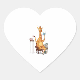 Cute Giraffes, Books and Tea Gift Heart Sticker