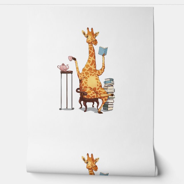 Cute Giraffes, Books and Tea Gift   Wallpaper (Unrolling)