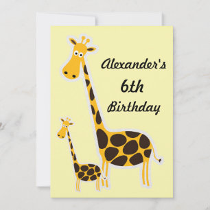 Cute Giraffes Childs 6th Birthday Party Invitation