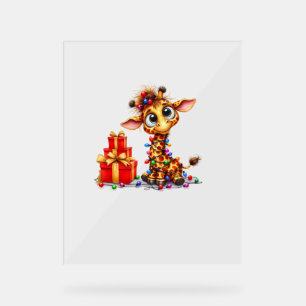 Cute Giraffes Christmas Lights Xmas Giraffe   Acrylic Sign