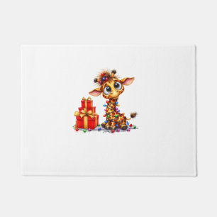Cute Giraffes Christmas Lights Xmas Giraffe Doormat