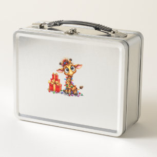 Cute Giraffes Christmas Lights Xmas Giraffe Metal Lunch Box
