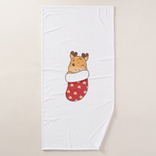 Cute Giraffes In Christmas Sock For Christmas Gira Bath Towel