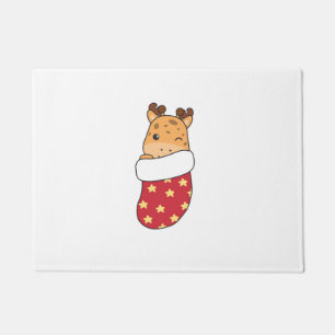 Cute Giraffes In Christmas Sock For Christmas Gira Doormat