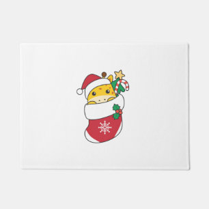 Cute Giraffes In Christmas Sock For Christmas Gira Doormat
