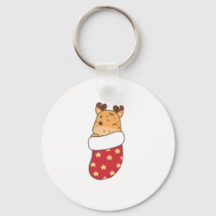 Cute Giraffes In Christmas Sock For Christmas Gira Key Ring