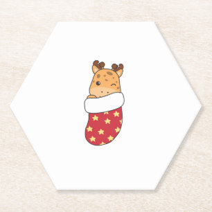 Cute Giraffes In Christmas Sock For Christmas Gira Paper Coaster