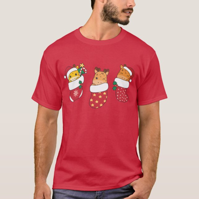 Cute Giraffes In Christmas Sock For Christmas girl T-Shirt (Front)