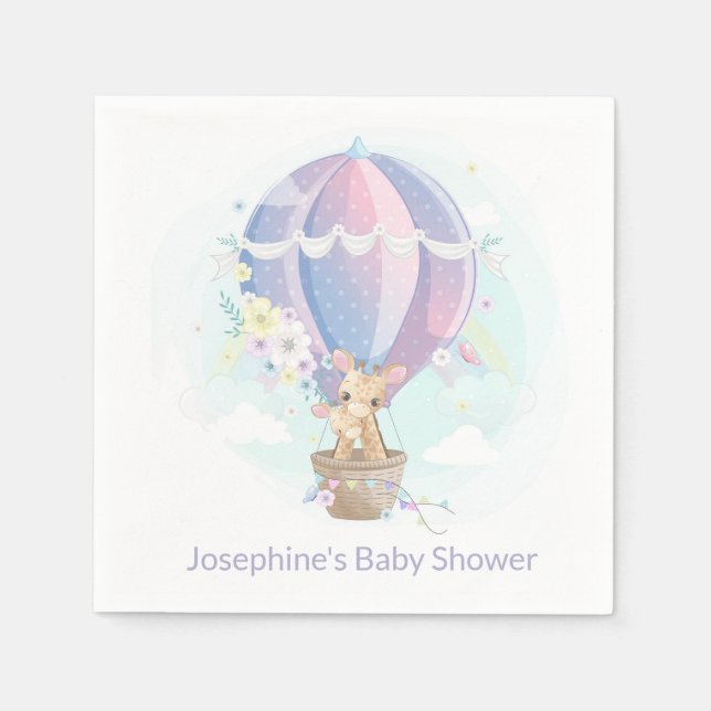 Cute Giraffes in Hot Air Balloon Baby Shower Napkin (Front)
