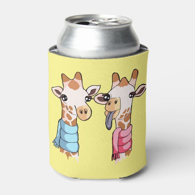Cute Giraffes in Scarves Drawing Stubby Holder (Can Front)