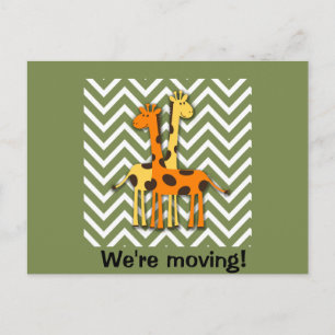 Cute Giraffes on Green Change of Address Announcement Postcard