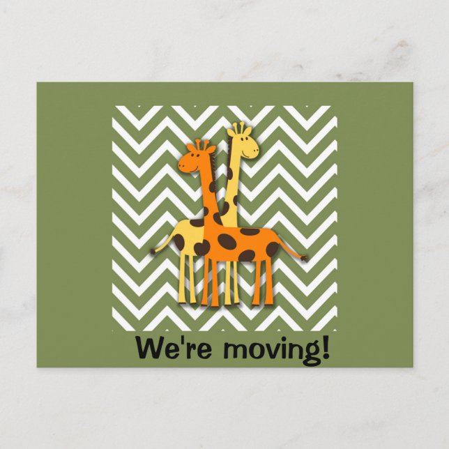 Cute Giraffes on Green Change of Address Announcement Postcard (Front)