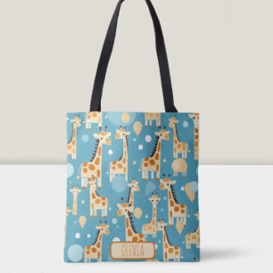 Cute Giraffes Pattern Personalised Tote Bag