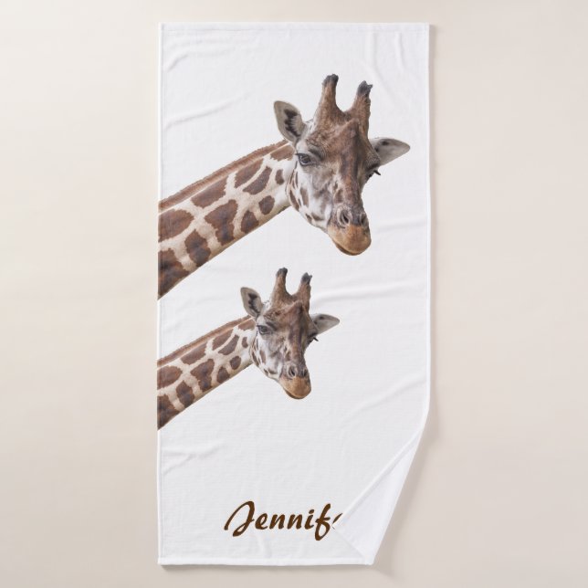 Cute Giraffes Personalised Name Bath Towel Set (Bath Towel)