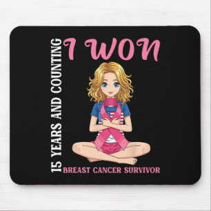 Cute Girl 15 Years And Counting I Won Breast Cance Mouse Mat