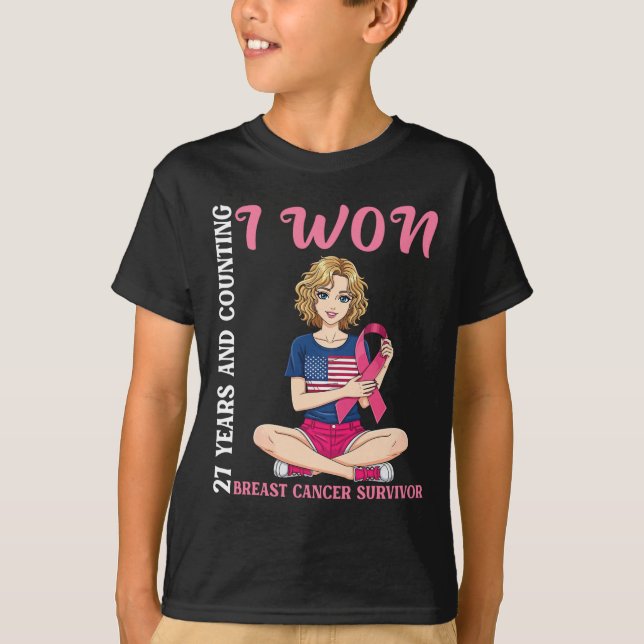 Cute Girl 27 Years And Counting I Won Breast Cance T-Shirt (Front)