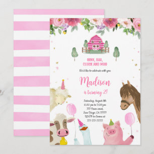 Cute Girl 2nd Farm Birthday Invitation