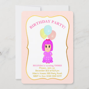 Cute Girl 3rd Birthday Invitation