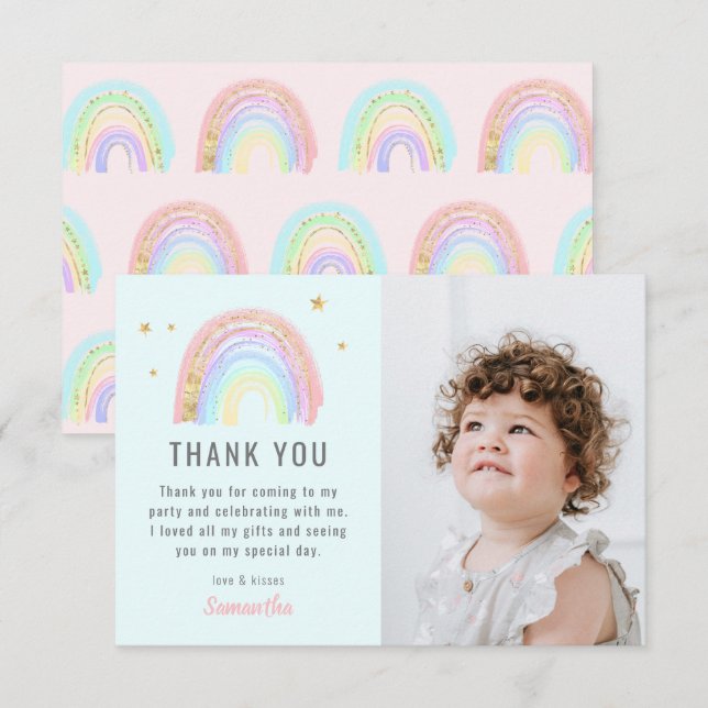 Cute Girl Abstract Rainbow Any Age Birthday Thank You Card (Front/Back)