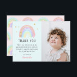 Cute Girl Abstract Rainbow Any Age Birthday Thank You Card<br><div class="desc">This cute modern birthday thank you card,  features a photograph of the birthday child on a pale turquoise blue background,  an abstract pastel watercolor rainbow with faux gold accents,  faux gold stars and a sweet thank you template that can easily be customised.</div>