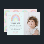 Cute Girl Abstract Rainbow Any Age Birthday Thank You Card<br><div class="desc">This cute modern birthday thank you card,  features a photograph of the birthday child on a pale turquoise blue background,  an abstract pastel watercolor rainbow with faux gold accents,  faux gold stars and a sweet thank you template that can easily be customised.</div>