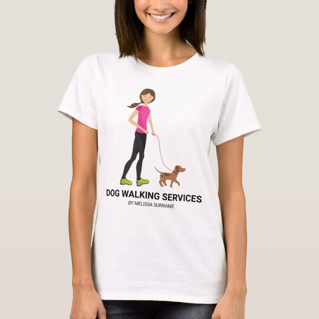 Cute Girl And A Brown Dog - Dog Walking Services T-Shirt (Front)