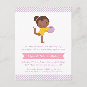 Cute Girl and Ball Gymnastics Kids Birthday Party Invitation