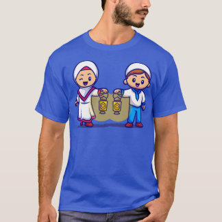Cute Girl And Boy Moslem Bring Lantern Lamp Cartoo T-Shirt