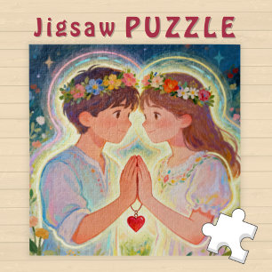 Cute Girl and Boy Twin Soul Couple Love -  Jigsaw Puzzle