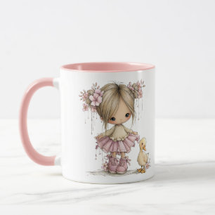 Cute Girl and Duckling Whimsical Nursery Art Mug