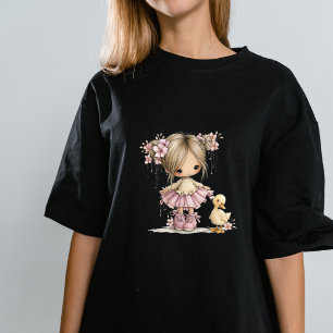 Cute Girl and Duckling Whimsical Nursery Art T-Shirt