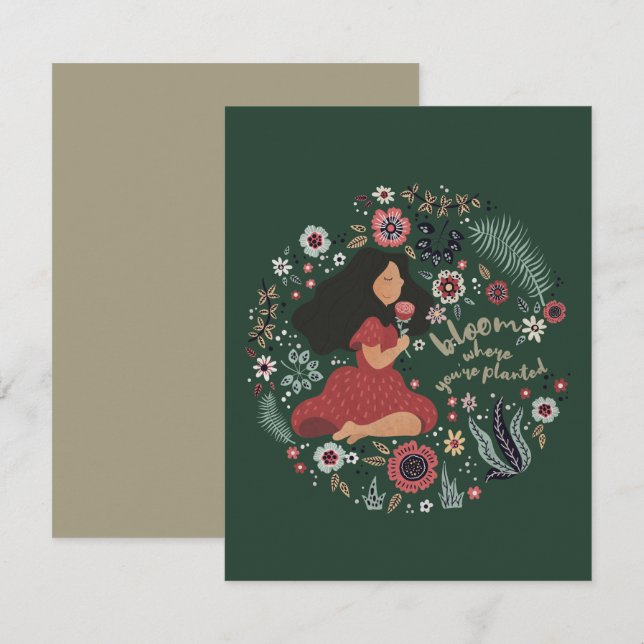 Cute Girl and Flowers - Bloom Where You're Planted Card (Front/Back)