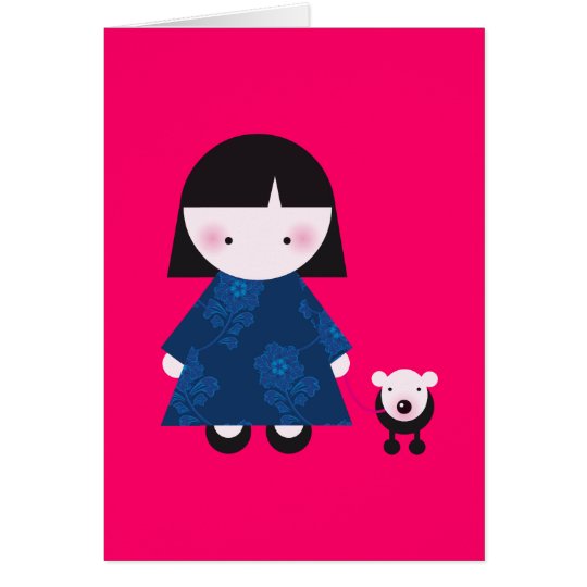 Cute girl and her little doggie card