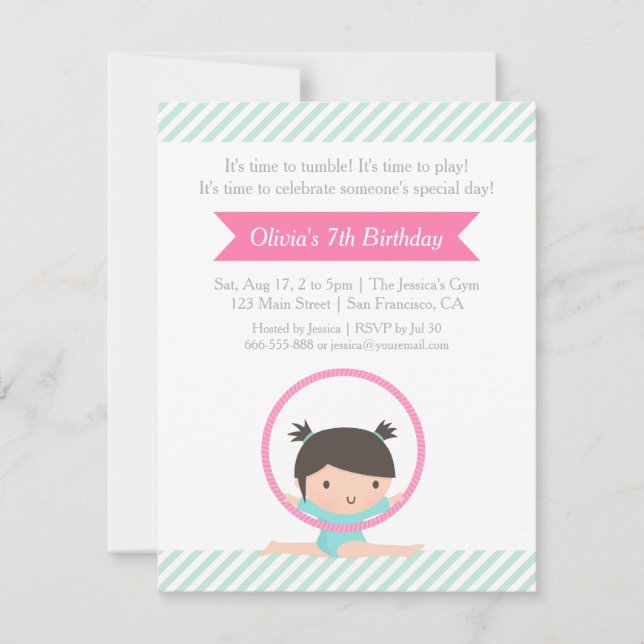 Cute Girl and Hoop Gymnastics Kids Birthday Party Invitation (Front)