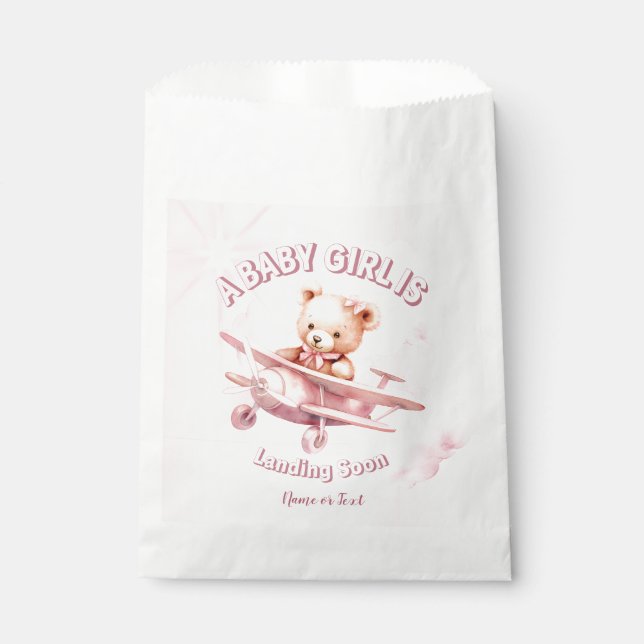 Cute Girl Baby Bear Pilot Pink Aeroplane Beautiful Favour Bags (Front)