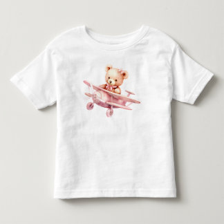 Cute Girl Baby Bear Pilot Pink Aeroplane Beautiful Toddler T-Shirt