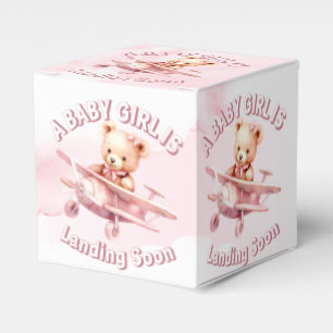 Cute Girl Baby Bear Pilot Pink Airplane Beautiful Favour Box