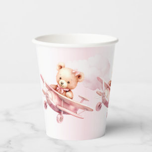 Cute Girl Baby Bear Pilot Pink Airplane Beautiful Paper Cups