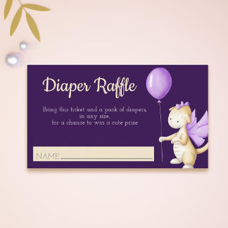 Cute Girl Baby Dragon with Balloon Diaper Raffle Enclosure Card