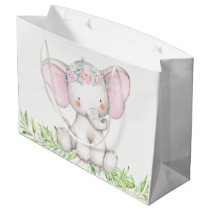 Cute Girl Baby Elephant Baby Shower Large Gift Bag