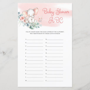 Cute Girl Baby Elephant Eucalyptus Baby Shower ABC