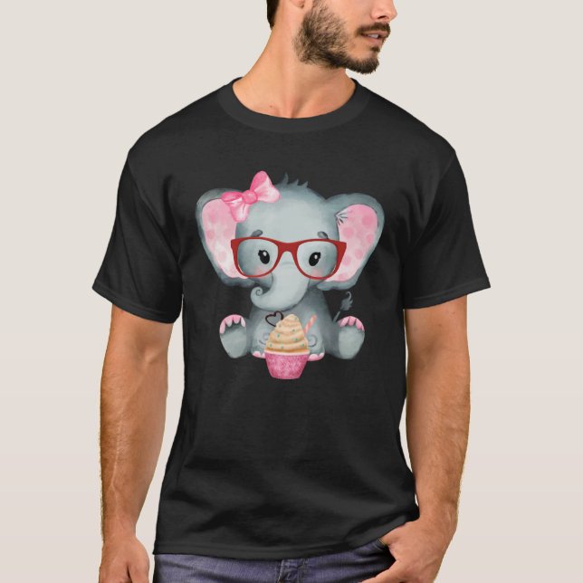 Cute Girl Baby Elephant Wearing Bow Tie & Glasses  T-Shirt (Front)