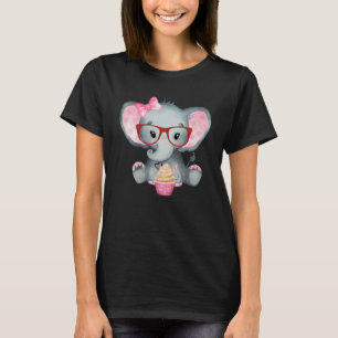 Cute Girl Baby Elephant Wearing Bow Tie & Glasses  T-Shirt