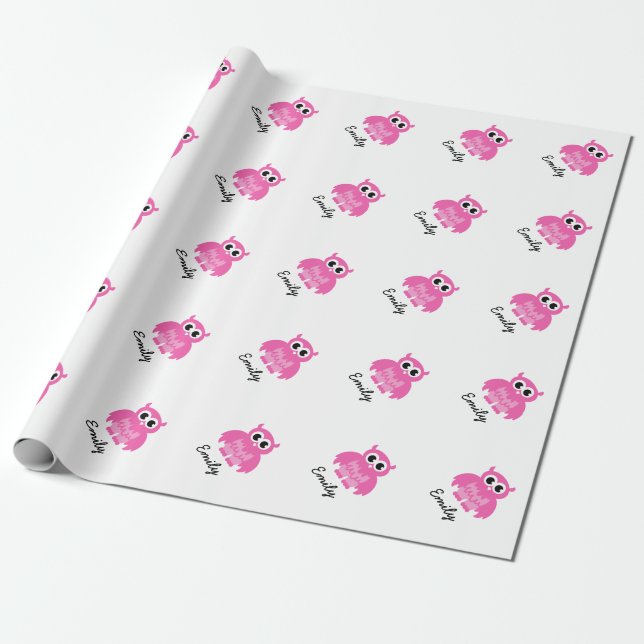 Cute girl baby shower girly pink owl wrappingpaper (Unrolled)