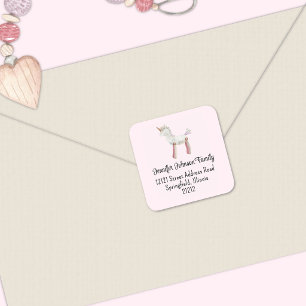 Cute Girl Baby Vintage Unicorn Toy Square Address Sticker